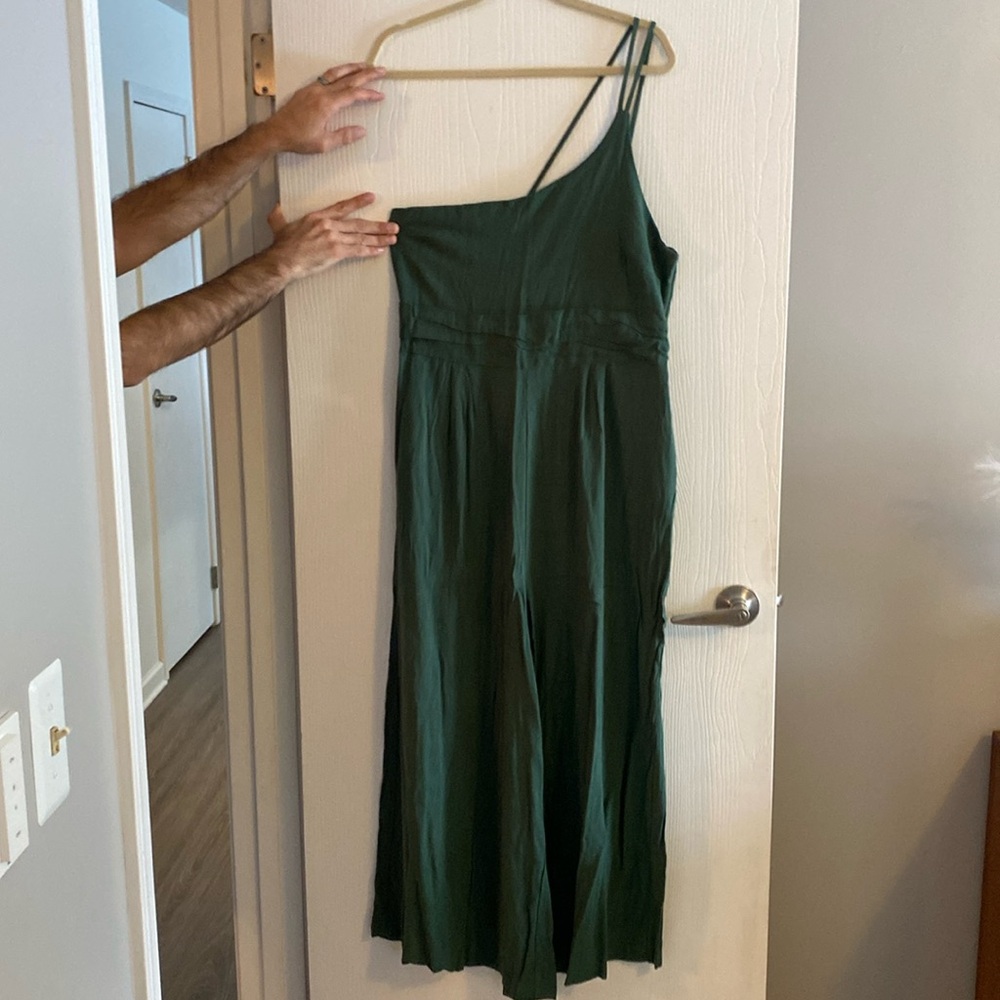 Green Linen one shoulder jumpsuit